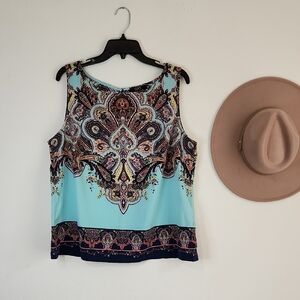 Alex Marie Turquoise and Navy Paisley Tank Top